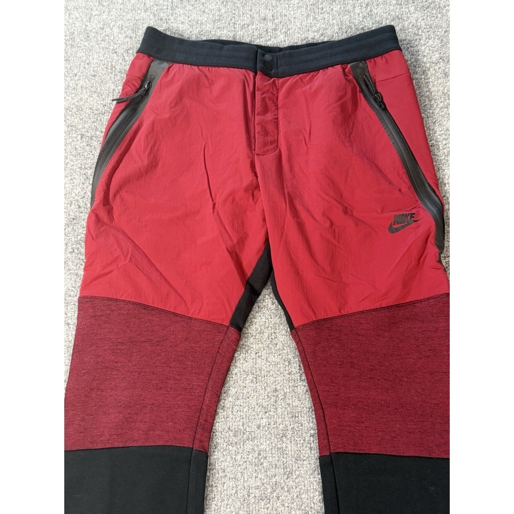 Nike Tech Fleece 2 Pants Joggers Mens M Red Black Zip Pockets 700769-657